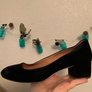 Madewell Blue Velvet Kitten Heels